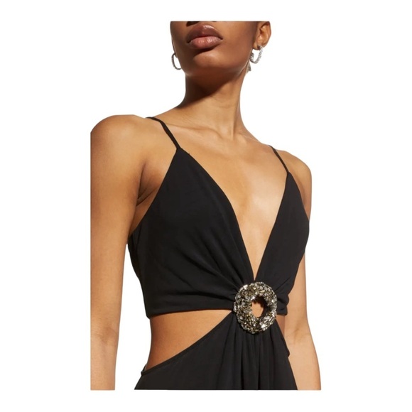 Ramy Brook Rivana Beaded Buckle Cutout Waist Maxi Dress Gown in Black - Picture 9 of 9